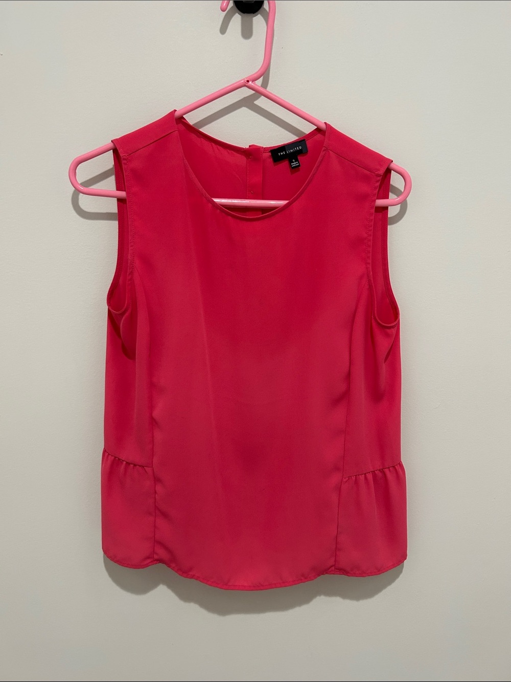 The Limited Hot Pink Sleeveless Blouse with Peplum Ruffle Back